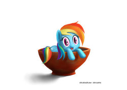 Size: 400x283 | Tagged: safe, artist:stratodraw, rainbow dash, pony, g4, cup, cup of pony, cute, female, micro, simple background, solo