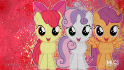 Size: 1920x1080 | Tagged: safe, artist:edwinprgtr, apple bloom, scootaloo, sweetie belle, g4, cutie mark crusaders, looking at you, paint splatter, vector, wallpaper