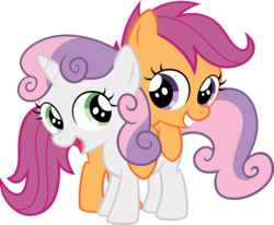 Size: 3640x3000 | Tagged: safe, artist:qazwsxedc15, scootaloo, sweetie belle, g4, cute, high res, simple background, transparent background