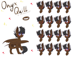 Size: 6000x4800 | Tagged: safe, artist:silbersternenlicht, oc, oc only, oc:onyx quill, dracony, hybrid, kirin, absurd resolution, claws, expressions, horns, sticker sheet, wings