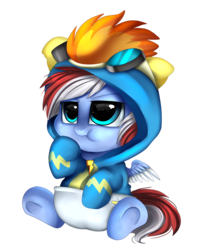 Size: 1774x2174 | Tagged: safe, artist:pridark, oc, oc only, oc:blue heart, pony, baby, baby pony, clothes, commission, cute, diaper, hoodie, simple background, solo, sweater, transparent background, underhoof