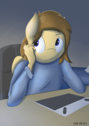 Size: 2507x3541 | Tagged: safe, artist:triplesevens, oc, oc only, oc:fleet wing, pegasus, anthro, bedroom, high res, looking up, male, solo, tablet, thinking