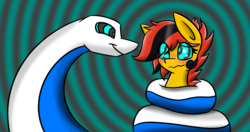 Size: 1280x675 | Tagged: safe, artist:askhypnoswirl, oc, oc only, oc:southern belle, snake, hypnogear, hypnosis, kaa eyes