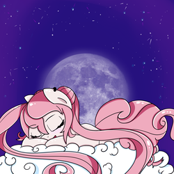 Size: 2000x2000 | Tagged: safe, artist:saralien, oc, oc only, oc:miwako, high res, moon, sleeping, solo, stars