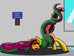 Size: 1280x977 | Tagged: safe, artist:askhypnoswirl, oc, oc only, oc:southern belle, snake, broken glass, button, hypnosis, kaa eyes, tongue out