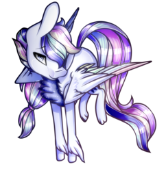Size: 897x925 | Tagged: safe, artist:symphstudio, oc, oc only, oc:markarian, hybrid, pony, chest fluff, female, hair over one eye, mare, reference sheet, solo
