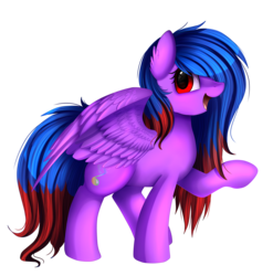 Size: 2550x2582 | Tagged: safe, artist:pridark, oc, oc only, pegasus, pony, commission, female, high res, looking at you, mare, open mouth, raised hoof, red eyes, simple background, smiling, solo, transparent background