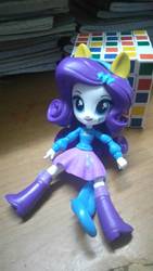 Size: 1102x1960 | Tagged: safe, artist:windymils, rarity, equestria girls, g4, boots, clothes, doll, equestria girls minis, high heel boots, irl, jewelry, looking at you, photo, skirt, solo, toy, wondercolts uniform