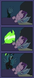 Size: 2184x4901 | Tagged: safe, artist:pony4koma, queen chrysalis, starlight glimmer, changeling, g4, angry, bedroom, dream, high res, imminent murder, knife, magic, revenge, shapeshifting, sleeping, smiling, transformation