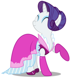 Size: 2722x3000 | Tagged: safe, artist:brony-works, rarity, pony, unicorn, g4, alternate hairstyle, clothes, dress, eyes closed, eyeshadow, female, happy, high res, makeup, mare, raised hoof, simple background, smiling, solo, transparent background, vector