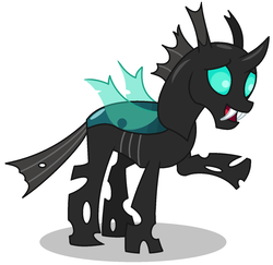 Size: 1480x1436 | Tagged: safe, artist:watermelon changeling, derpibooru exclusive, thorax, changeling, g4, male, ms paint, open mouth, raised hoof, simple background, solo, spread wings, white background