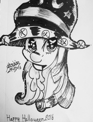 Size: 2253x2949 | Tagged: safe, artist:noey11843, twilight sparkle, pony, g4, bust, female, high res, monochrome, portrait, solo, star swirl the bearded costume, starry eyes, traditional art, wingding eyes