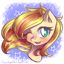 Size: 2000x2000 | Tagged: safe, artist:chaosangeldesu, oc, oc only, pony, blushing, female, high res, mare, one eye closed, solo, wink