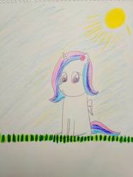 Size: 780x1040 | Tagged: safe, artist:sumi-mlp25, oc, oc only, oc:sumistrawberry, flower, flower in hair, grass, smiling, solo, traditional art