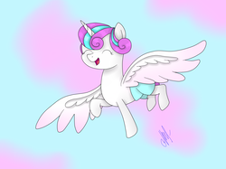 Size: 6059x4528 | Tagged: safe, artist:purplestar01, princess flurry heart, alicorn, pony, g4, absurd resolution, baby, diaper, eyes closed, female, filly, solo, spread wings