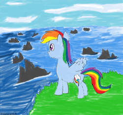 Size: 1260x1176 | Tagged: safe, artist:amateur-draw, rainbow dash, g4, 1000 hours in ms paint, cliff, ms paint, ocean, scenery