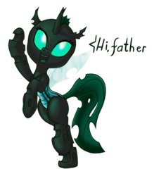 Size: 644x681 | Tagged: safe, artist:lovepaddles, oc, oc only, oc:forlorn hope, changeling, bipedal, changeling oc, simple background, solo