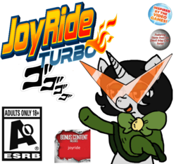 Size: 640x600 | Tagged: safe, artist:ficficponyfic, edit, oc, oc only, oc:joyride, pony, unicorn, colt quest, bonus content includes: batman, esrb, featuring dante from the devil may cry series, horn, inspired by the video games, joyride, joyride turbo, kamina sunglasses, menacing, simple background, sunglasses, unicorn oc, video game, white background