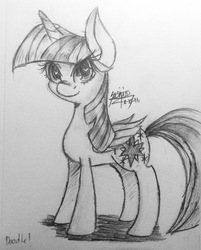 Size: 2174x2701 | Tagged: safe, artist:noey11843, twilight sparkle, alicorn, pony, g4, female, heart eyes, high res, monochrome, solo, traditional art, twilight sparkle (alicorn), wingding eyes