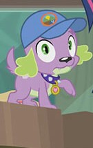 Size: 135x214 | Tagged: safe, screencap, sci-twi, spike, spike the regular dog, twilight sparkle, dog, equestria girls, g4, my little pony equestria girls: legend of everfree, cap, hair, hat, looking at you, picture for breezies, solo focus