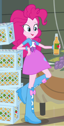 Size: 273x538 | Tagged: safe, screencap, pinkie pie, equestria girls, g4, my little pony equestria girls, apple cider, boots, bracelet, cider, clothes, corn, food, grapes, high heel boots, jewelry, raised leg, skirt