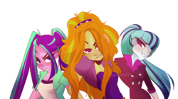 Size: 2500x1400 | Tagged: safe, artist:elemental-fa, adagio dazzle, aria blaze, sonata dusk, equestria girls, g4, my little pony equestria girls: rainbow rocks, clothes, commission, hair over one eye, looking at you, simple background, the dazzlings, transparent background, trio, watermark