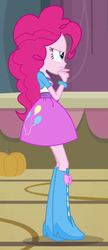 Size: 280x646 | Tagged: safe, pinkie pie, equestria girls, g4, my little pony equestria girls, angry, balloon, boots, bracelet, clothes, female, high heel boots, jewelry, pumpkin, raised leg, shirt, skirt, solo