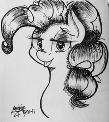 Size: 2266x2557 | Tagged: safe, artist:noey11843, pinkie pie, earth pony, pony, g4, bust, female, heart eyes, high res, lidded eyes, monochrome, portrait, solo, tongue out, traditional art, wingding eyes