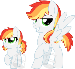 Size: 763x700 | Tagged: safe, artist:tambelon, oc, oc only, oc:flying colors, pegasus, pony, female, filly, magical lesbian spawn, mare, offspring, parent:applejack, parent:rainbow dash, parents:appledash, simple background, solo, transparent background, watermark