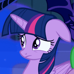 Size: 506x507 | Tagged: safe, screencap, nightmare moon, twilight sparkle, alicorn, pony, g4, the cutie re-mark, animated, blinking, cropped, duo, female, floppy ears, folded wings, frown, gif, looking at something, loop, male, mare, open mouth, perfect loop, twilight sparkle (alicorn), worried
