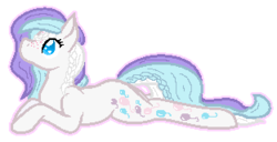 Size: 312x160 | Tagged: safe, artist:anxiouslilnerd, oc, oc only, earth pony, pony, braid, commission, freckles, leg cutie mark, pagedoll, prone, simple background, solo, transparent background, ych result