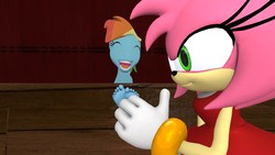 Size: 1366x768 | Tagged: safe, artist:hectorlongshot, rainbow dash, g4, 3d, amy rose, crossover, feet, fetish, gmod, request, sonic the hedgehog (series), tickle fetish, tickling