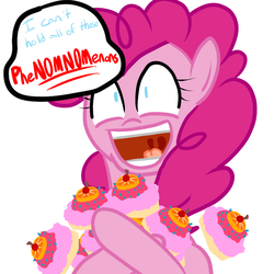 Size: 1000x1000 | Tagged: safe, artist:bennimarru, pinkie pie, g4, 30 minute art challenge, female, food, phenomnomenons, solo, why can't i hold all these x