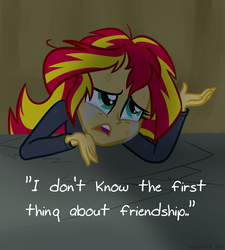 Size: 900x1000 | Tagged: dead source, safe, artist:wubcakeva, sunset shimmer, equestria girls, g4, my little pony equestria girls, clothes, crater, crying, dialogue, female, injured, jacket, sad, scene interpretation, solo, sunsad shimmer, text, wubcakeva's sunset story