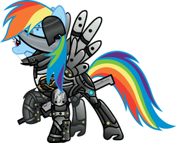 Size: 991x806 | Tagged: safe, artist:timmy747, rainbow dash, g4, clothes, cosplay, costume, crossover, metal gear, raiden