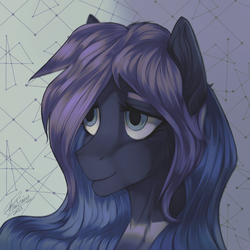 Size: 1000x1000 | Tagged: safe, artist:orfartina, oc, oc only, pony, bust, female, mare, portrait, signature, smiling, solo