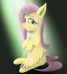 Size: 2000x2200 | Tagged: safe, artist:yinglung, fluttershy, g4, crying, female, flower, high res, sad, sitting, solo