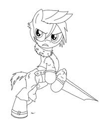 Size: 539x643 | Tagged: safe, artist:pizzamovies, pony, clothes, final fantasy, final fantasy viii, gun sword, keychain, playstation, ponified, solo, squall leonhart, vest