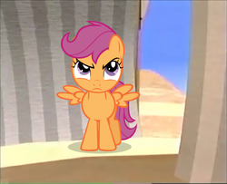 Size: 976x792 | Tagged: safe, edit, screencap, scootaloo, pegasus, pony, series:pony tales, g4, crossover, female, filly, scoots and the giant discord, solo, veggietales