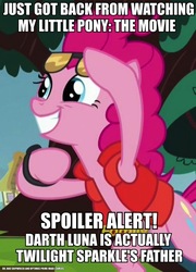 Size: 693x960 | Tagged: safe, edit, edited screencap, screencap, pinkie pie, g4, what about discord?, back to the future, female, image macro, implied time travel, meme, pinkie mcpie, solo, spoiler alert, star wars