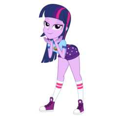 Size: 1900x1800 | Tagged: dead source, safe, artist:mashoart, twilight sparkle, equestria girls, g4, my little pony equestria girls: legend of everfree, camp everfree outfits, clothes, clothes swap, converse, cute, female, lidded eyes, looking at you, shoes, shorts, simple background, smiling, sneakers, socks, solo, transparent background