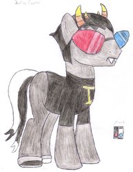 Size: 2550x3300 | Tagged: safe, artist:aridne, pony, colored glasses, colored pencil drawing, glasses, high res, homestuck, male, ponified, sollux captor, solo, stallion, traditional art, troll (homestuck)