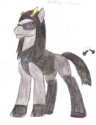 Size: 2550x3300 | Tagged: safe, artist:aridne, pony, broken horn, clothes, colored pencil drawing, equius zahhak, high res, homestuck, horn, horns, male, ponified, solo, stallion, sunglasses, traditional art, troll (homestuck)