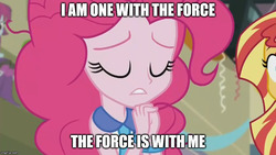 Size: 887x500 | Tagged: safe, edit, edited screencap, screencap, mystery mint, pinkie pie, sunset shimmer, equestria girls, g4, my little pony equestria girls: friendship games, bracelet, image macro, jewelry, meme, rogue one: a star wars story, solo focus, star wars