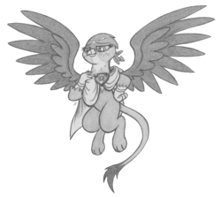 Size: 1382x1231 | Tagged: safe, artist:lockerobster, gabby, griffon, g4, female, monochrome, solo