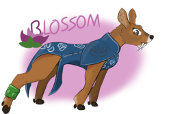 Size: 1200x800 | Tagged: safe, artist:tartsarts, oc, oc only, oc:blossom, deer, cheongsam, chinese water deer, clothes, cloven hooves, fanged deer, fangs, jewelry, simple background, solo, water deer