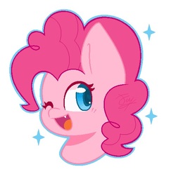 Size: 509x504 | Tagged: safe, artist:pelusart, pinkie pie, earth pony, pony, g4, bust, colored pupils, fangs, female, one eye closed, portrait, simple background, solo, white background, wink