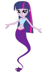 Size: 350x552 | Tagged: safe, artist:railroadnutjob, twilight sparkle, genie, equestria girls, g4, base used, belly button, clothes, female, lamp, midriff, short shirt, simple background, solo, white background