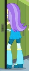 Size: 134x327 | Tagged: safe, screencap, aqua blossom, equestria girls, g4, my little pony equestria girls, background human, boots, cropped, female, high heel boots, lockers, rear view, solo