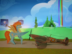 Size: 3480x2610 | Tagged: safe, artist:malte279, spitfire, pegasus, pony, g4, clothes, female, high res, model plane, namesake, origami, solo, supermarine spitfire, uniform, wonderbolts, wonderbolts uniform